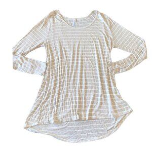 Gray White Striped Ribbed Plus Women's 2xl Long Sleeve Stretchy Shirt